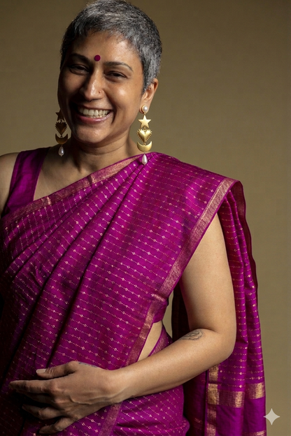 Kanil - Purple Kanjivaram Silk Saree with Gold Zari pin stripes and Gold Zari Pallu