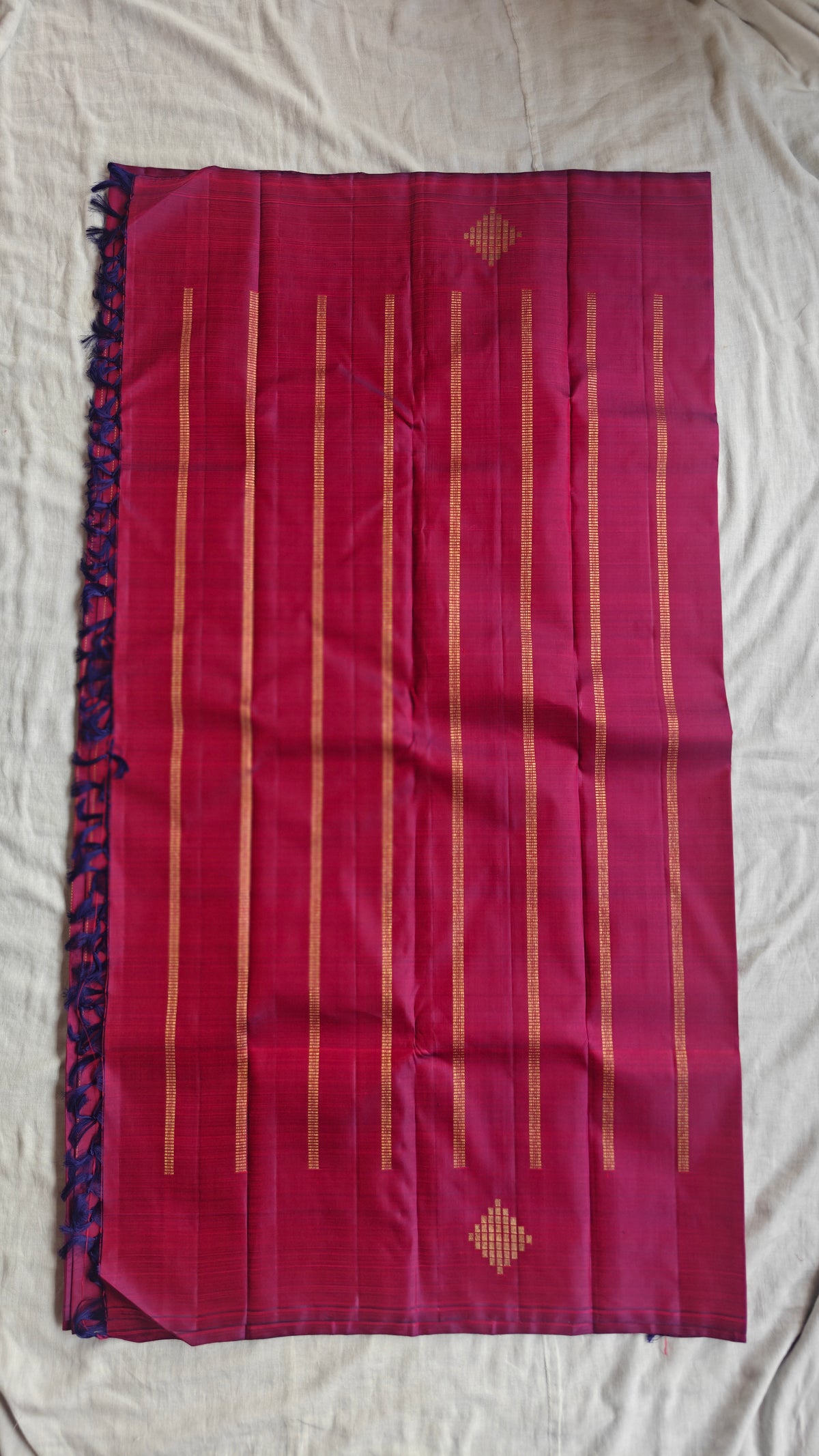 Kolam - Berry Maroon Kanjivaram Silk Saree with Kolam Border- Pre Order Only