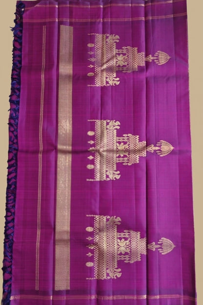 Ratha – Dual-Tone Plum Violet Kanjivaram Silk Saree with Gold Zari Chariot Pallu