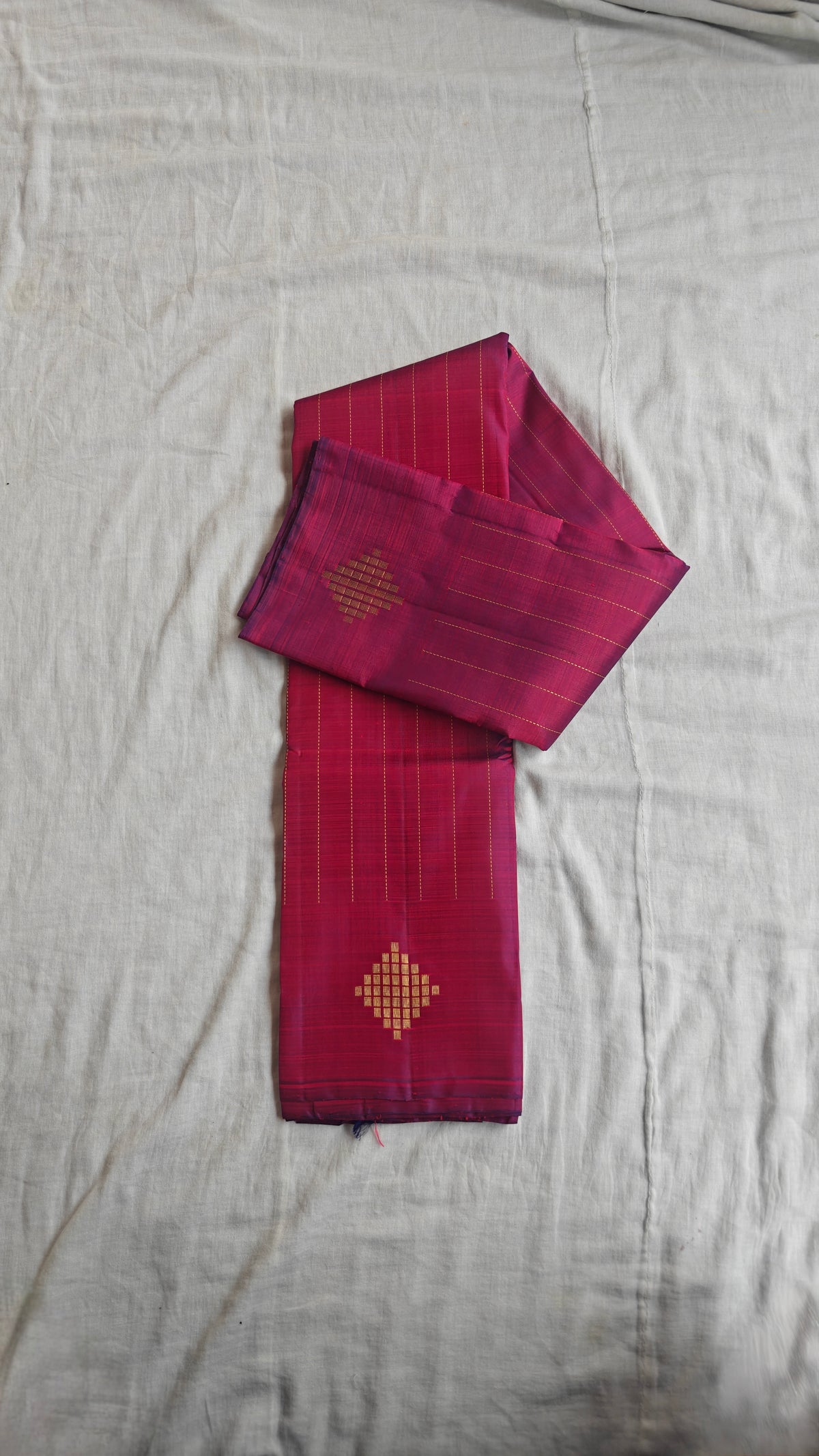 Kolam - Berry Maroon Kanjivaram Silk Saree with Kolam Border- Pre Order Only