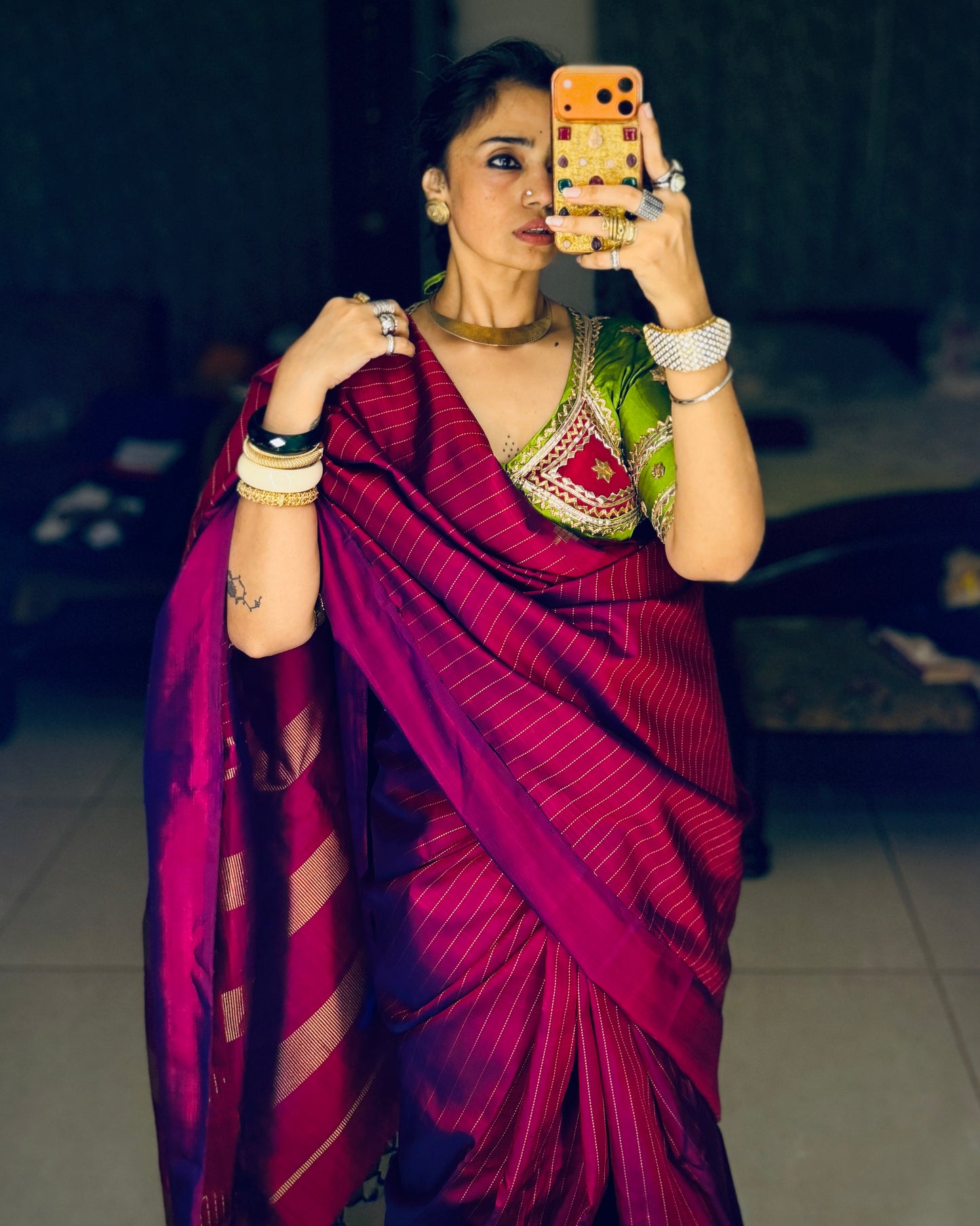Kolam- Berry Maroon Kanjivaram Silk Saree with Kolam Border- Pre Order Only
