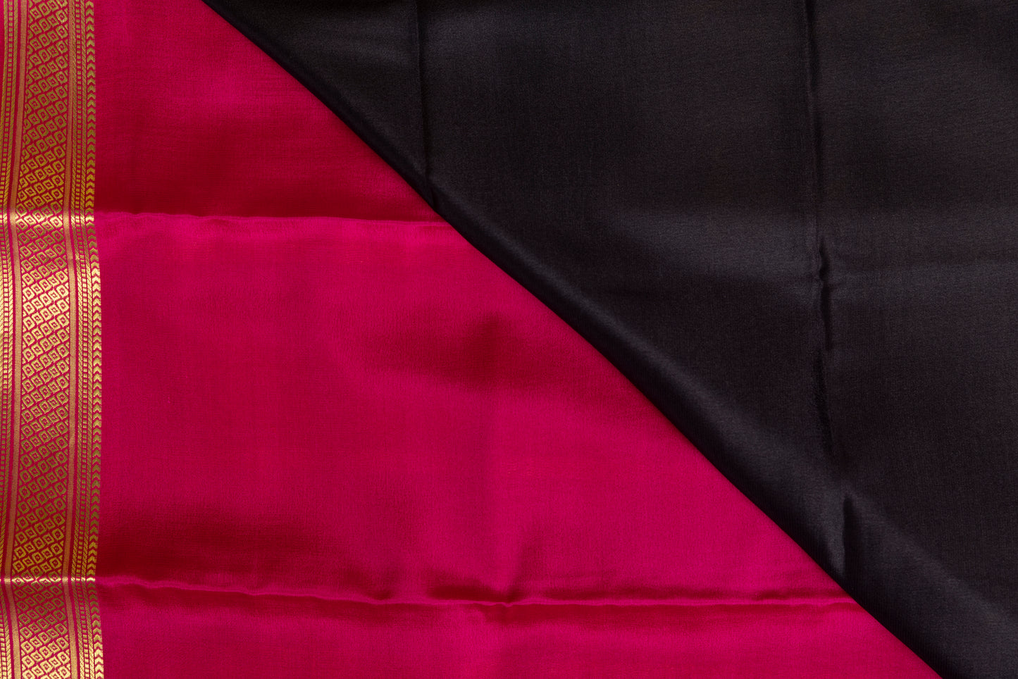 Black and pink mysore silk saree with gold border