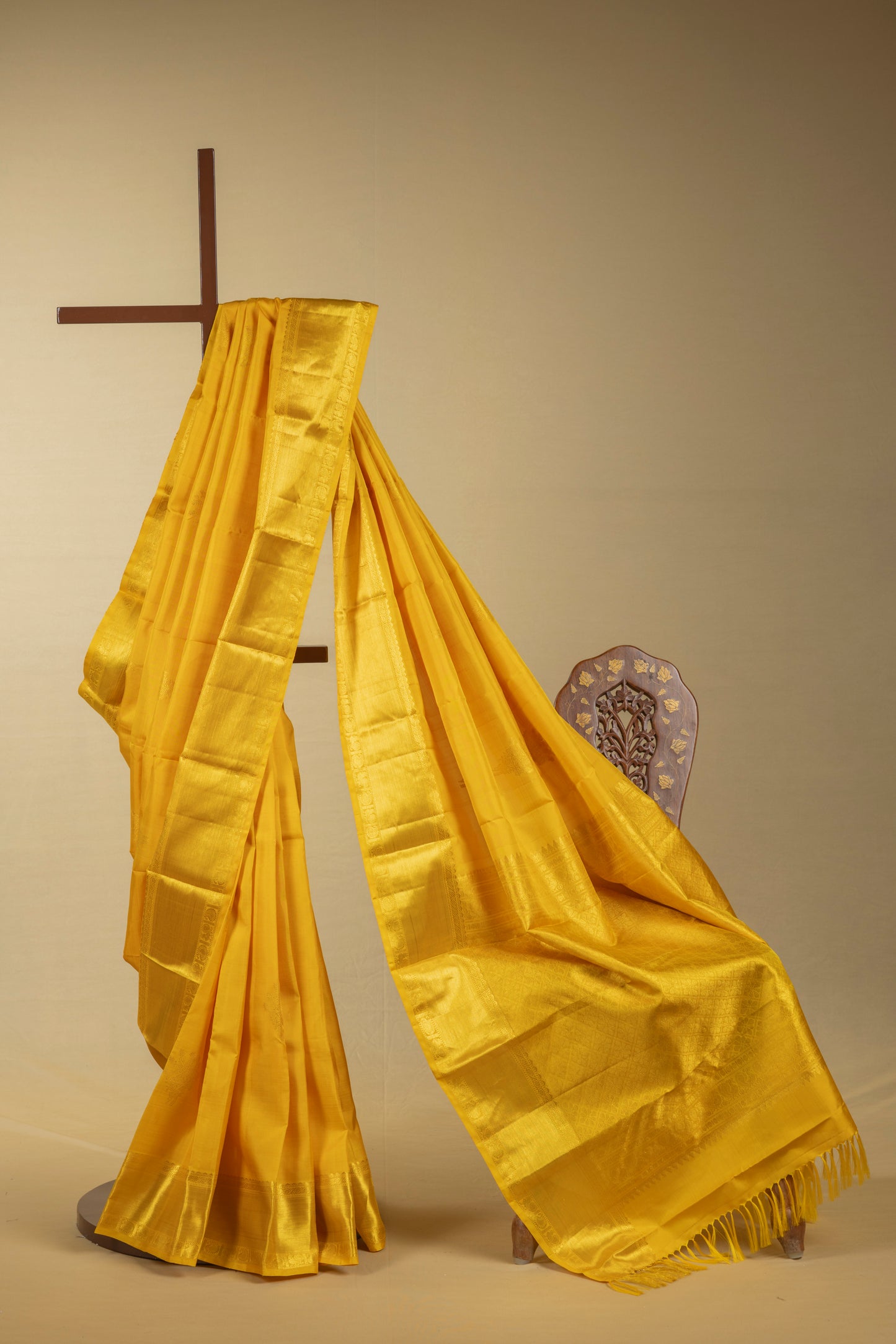 Yellow and gold Kanjivaram silk saree