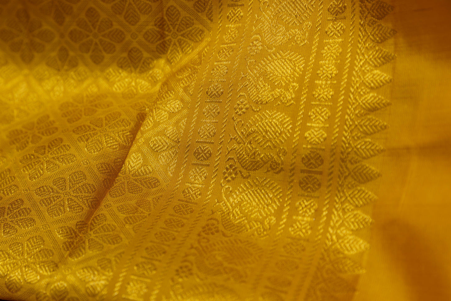 Yellow and gold Kanjivaram silk saree