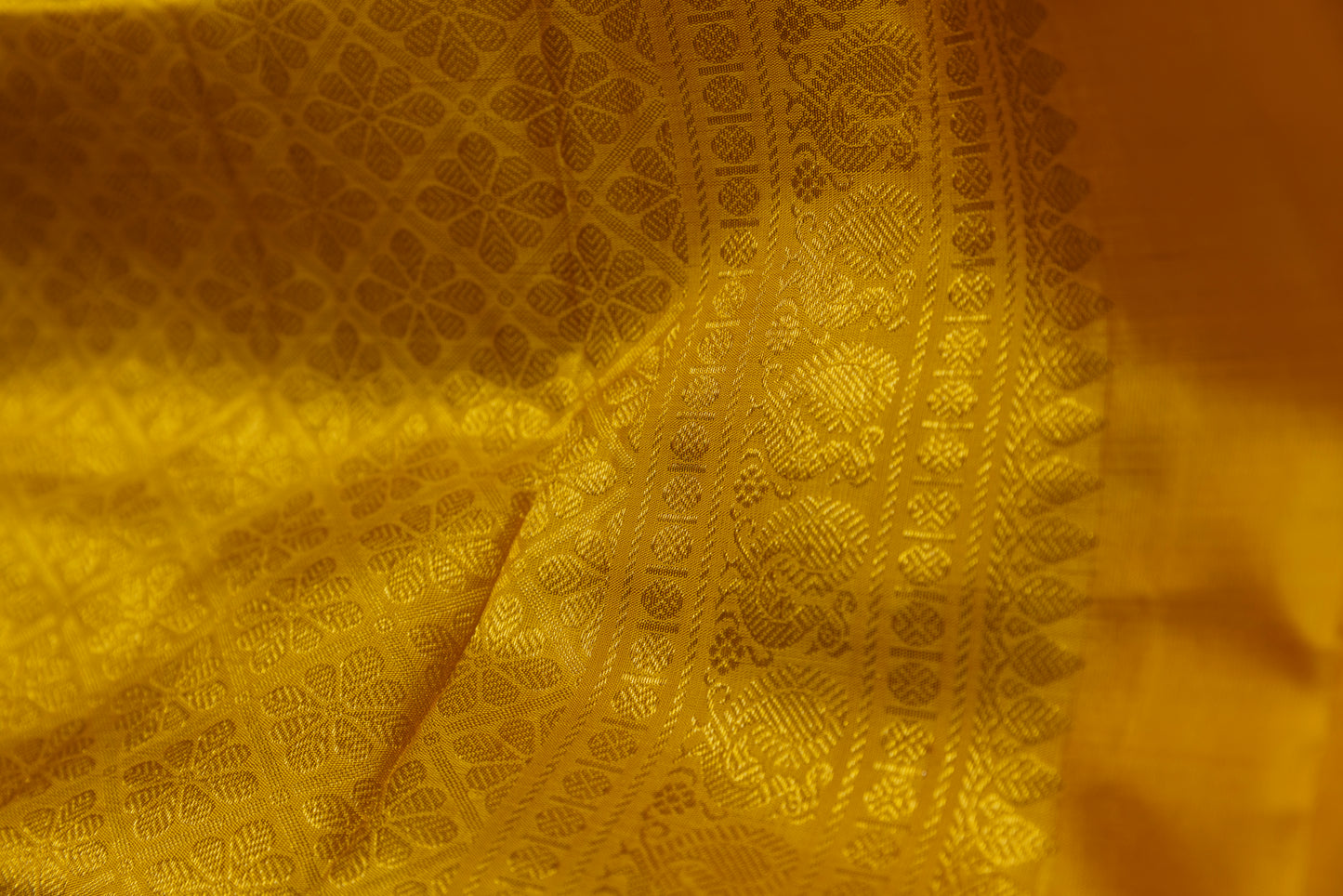 Yellow and gold Kanjivaram silk saree