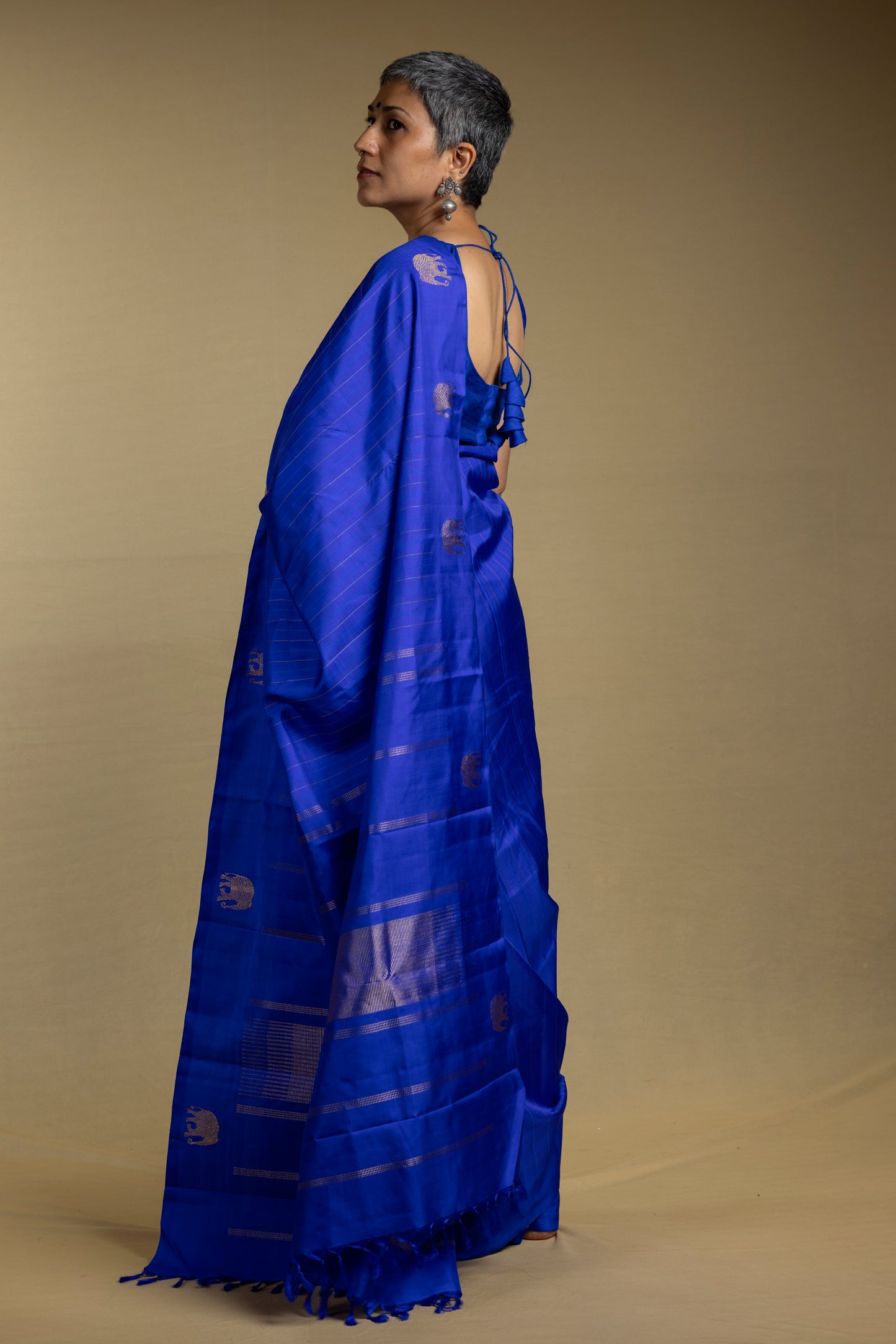 Blue with gold elephant Kanjivaram Saree