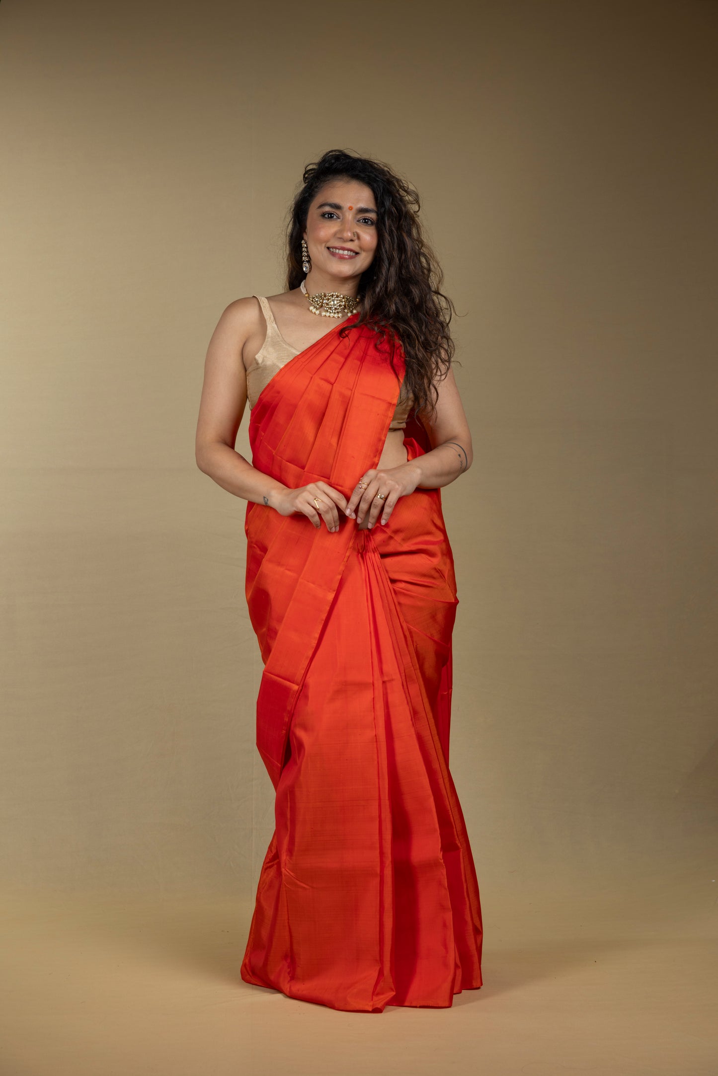 Orange Plain Kanjivaram Saree