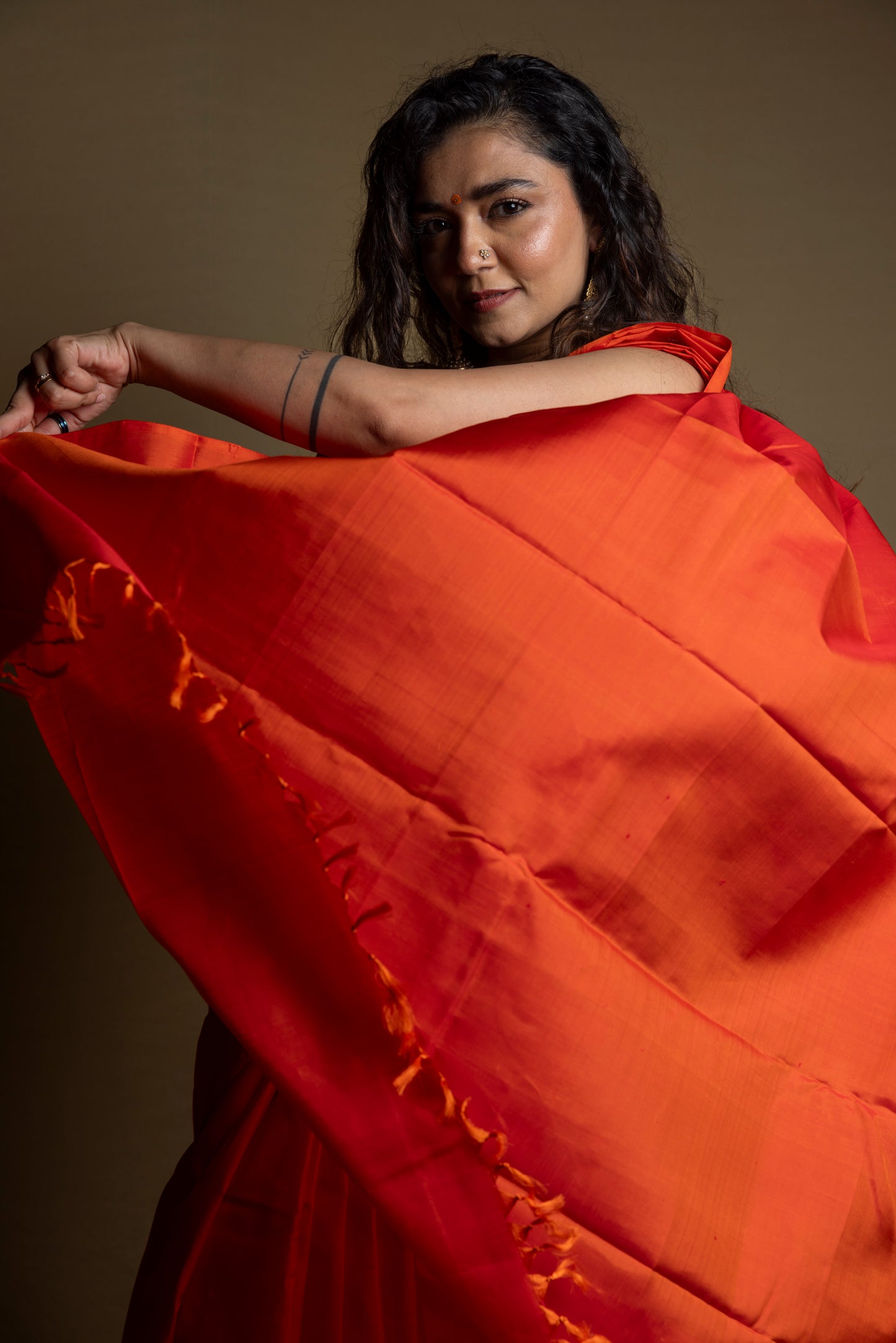 Orange Plain Kanjivaram Saree