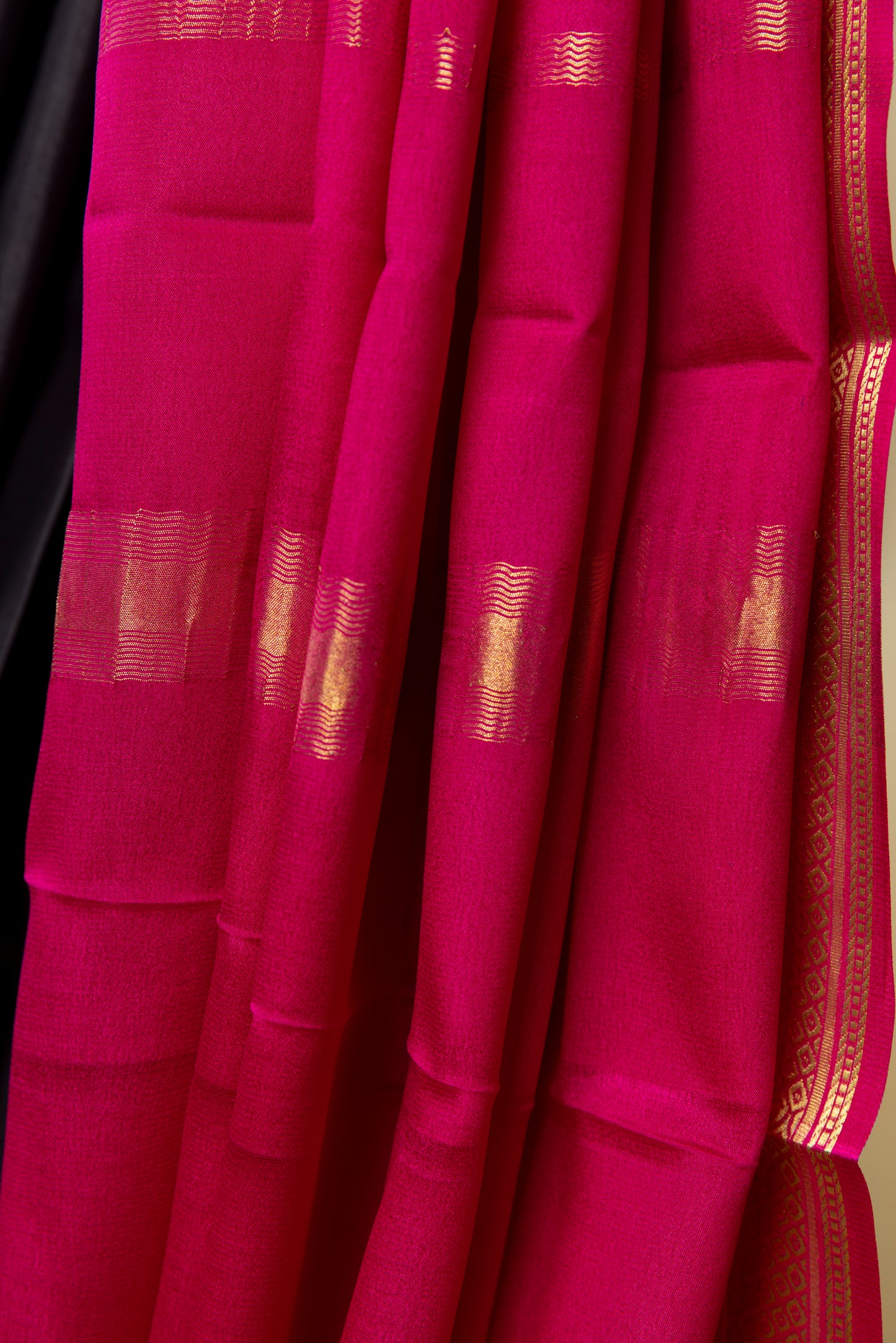 Black and pink mysore silk saree with gold border