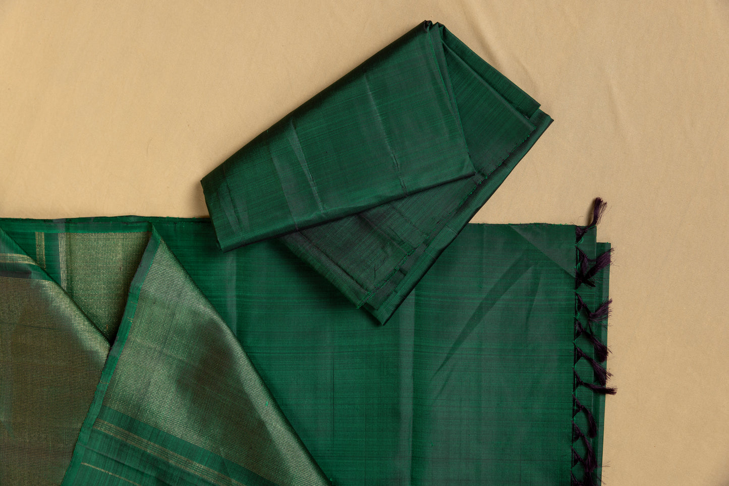 Green Kanjivaram saree with gold pin stripes