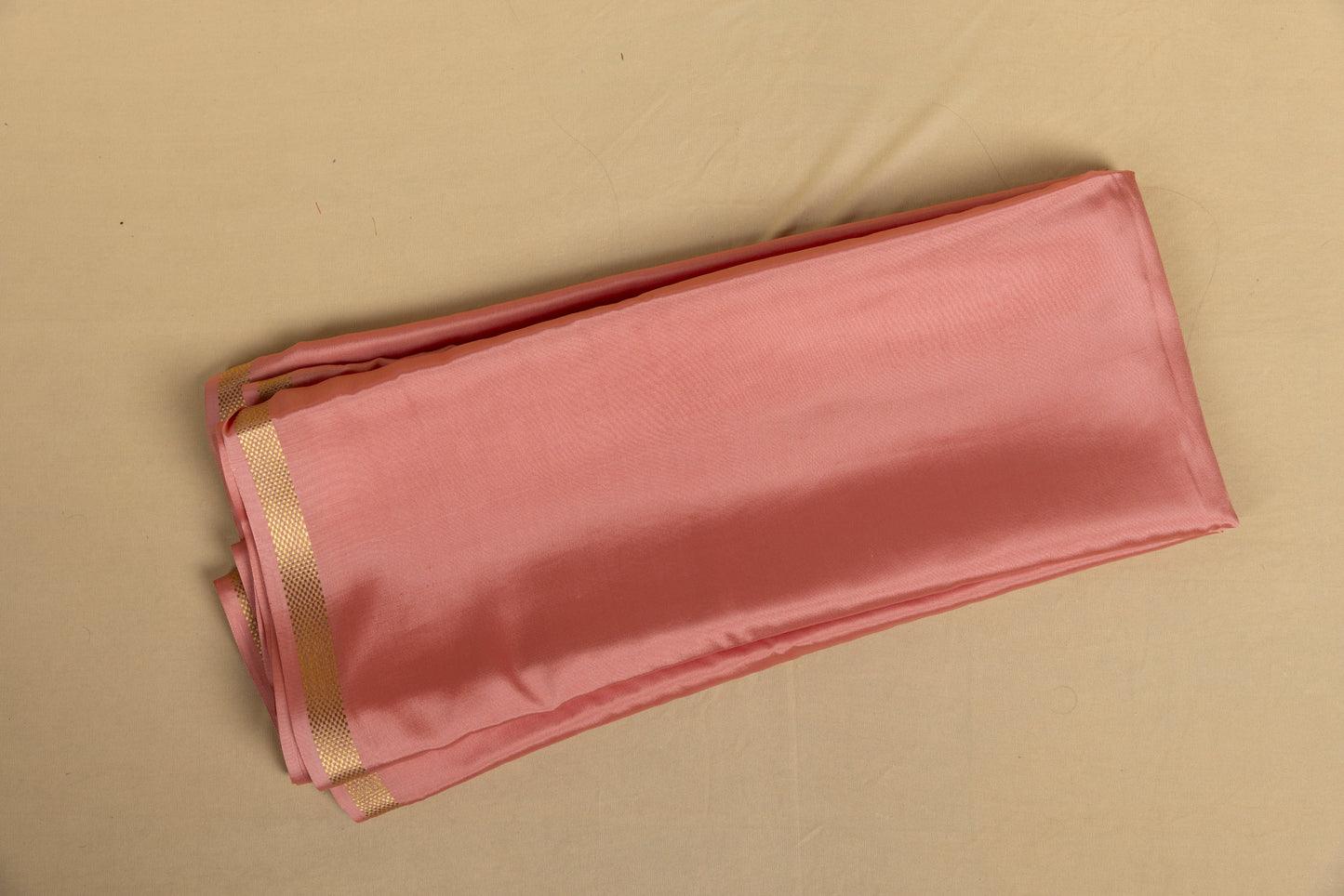 Salmon pink and gold Mysore silk saree