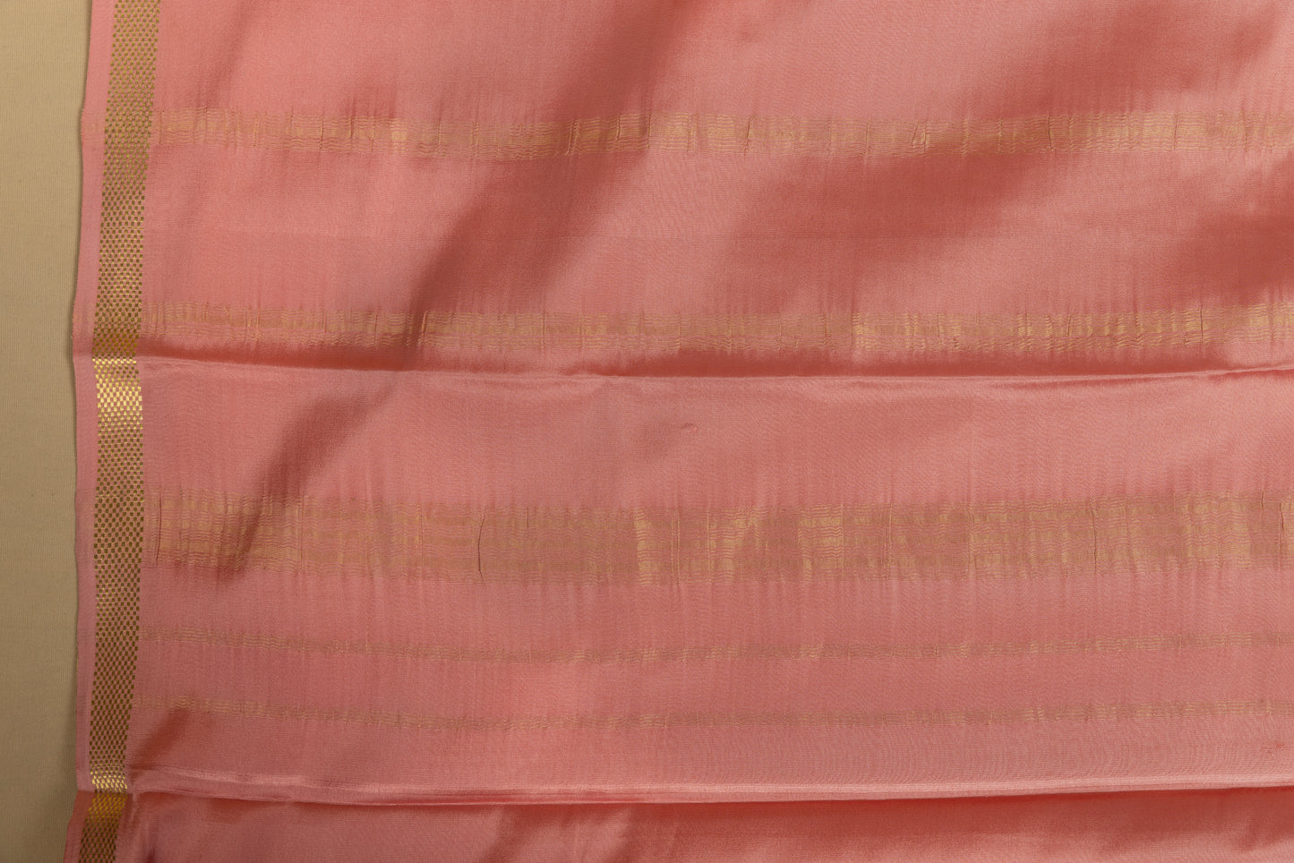 Salmon pink and gold Mysore silk saree