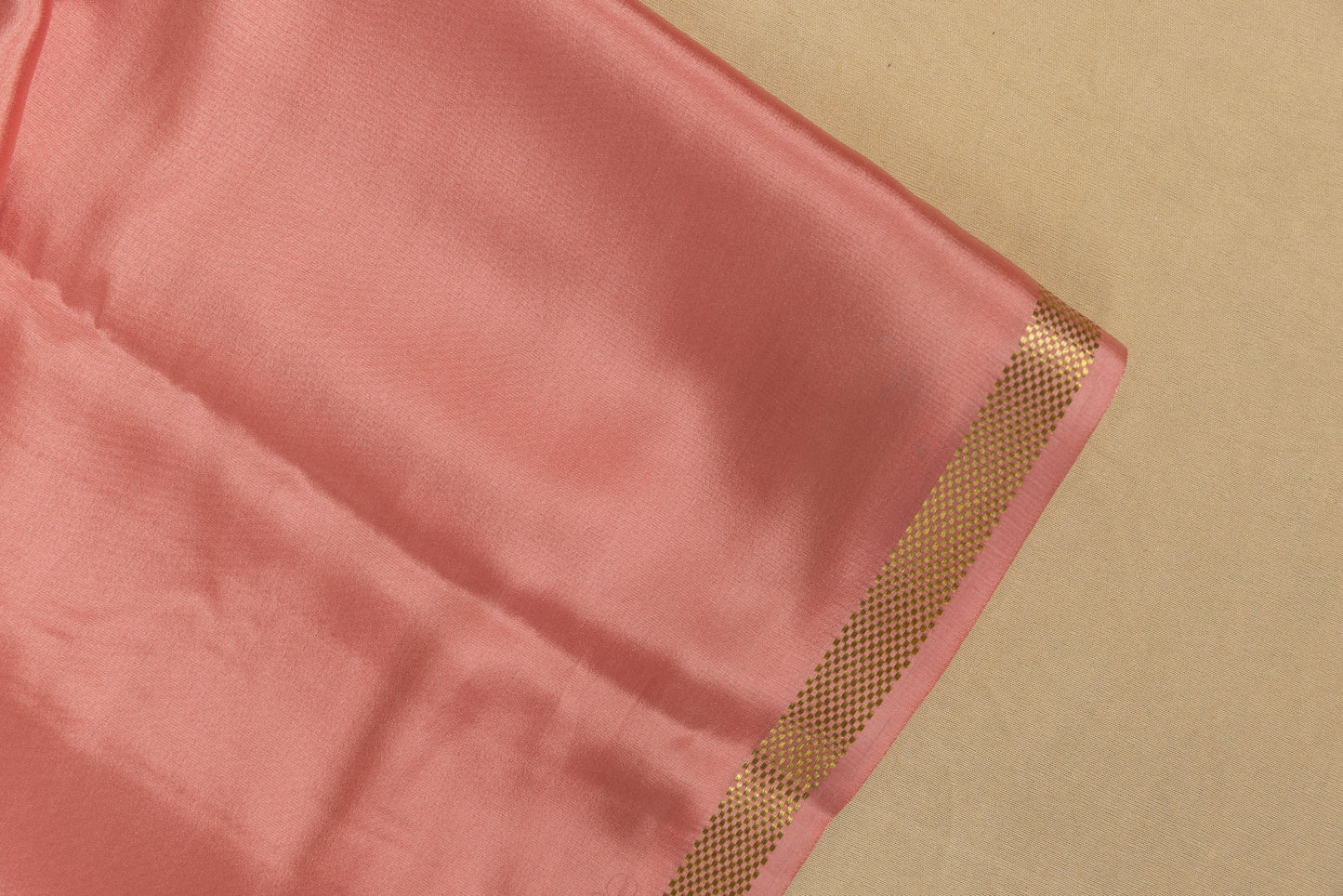 Salmon pink and gold Mysore silk saree