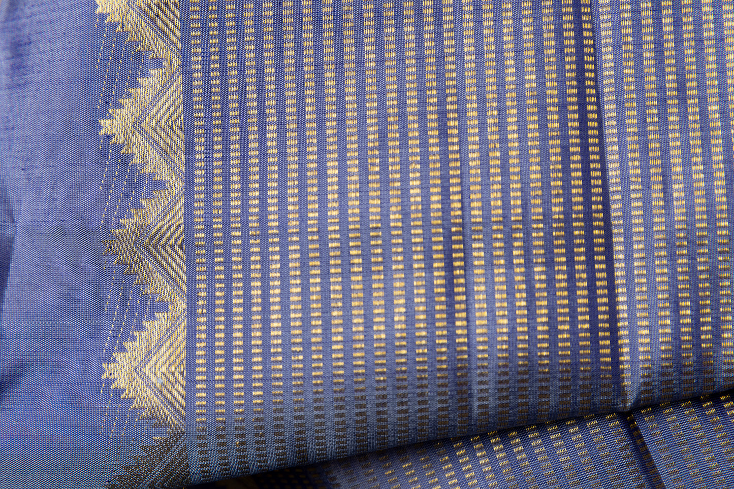 Blue dual tone Kanjivaram saree with gold pin stripes