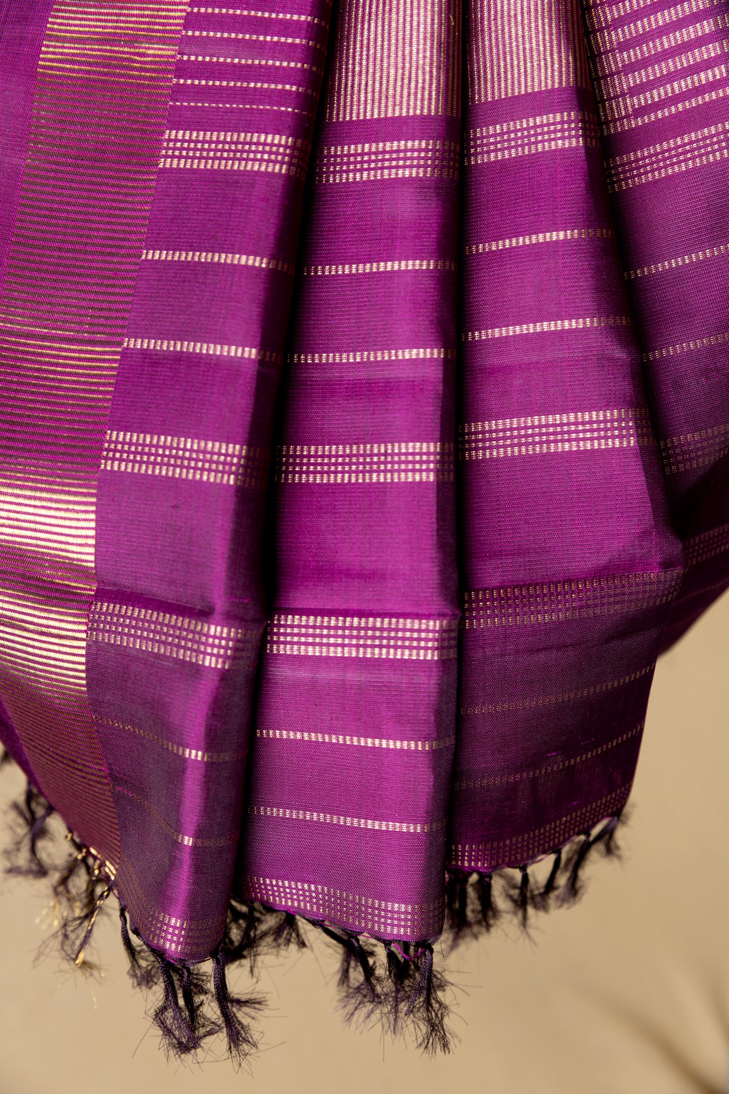 Purple Kanjivaram saree with gold pin stripes