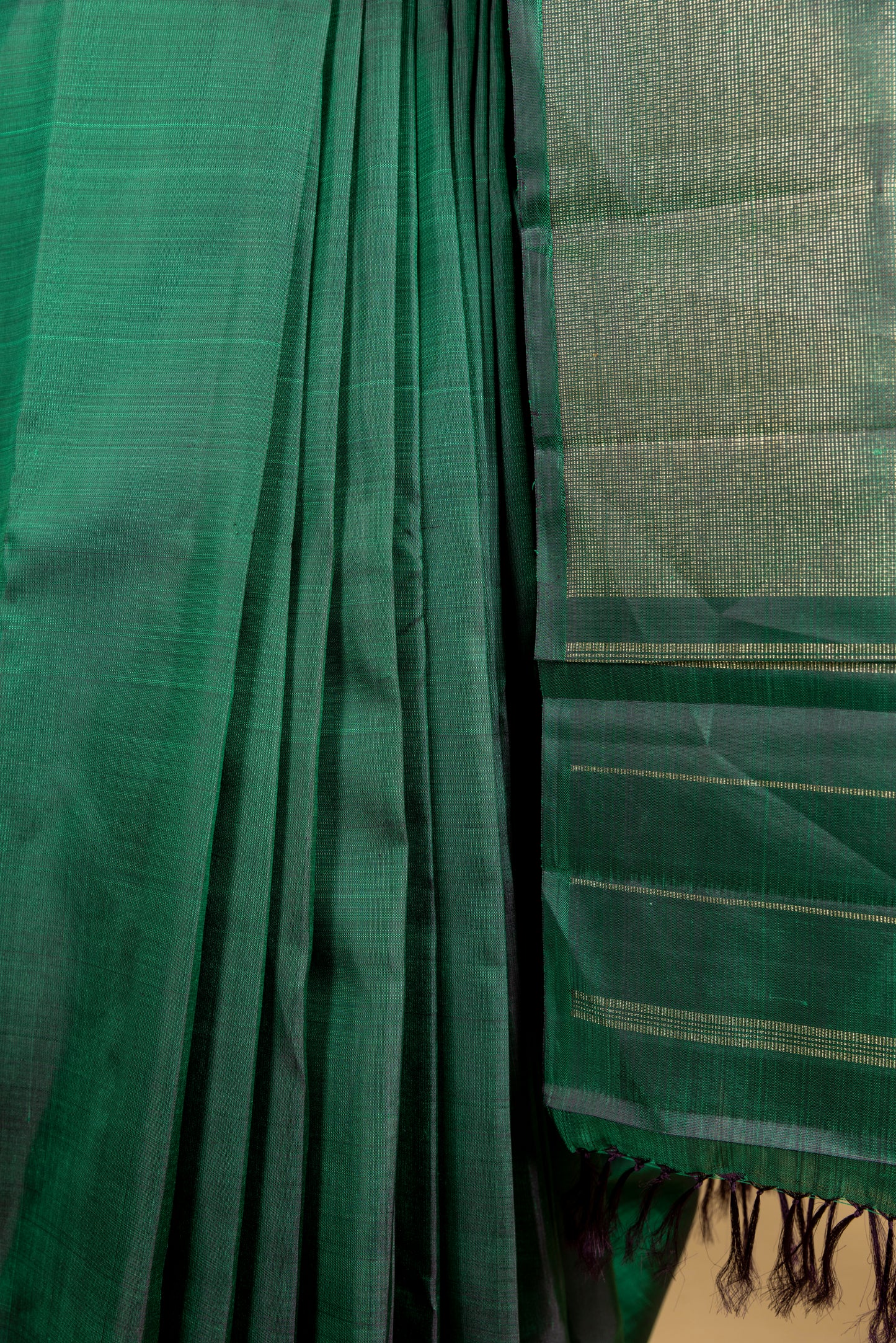 Green Kanjivaram saree with gold pin stripes