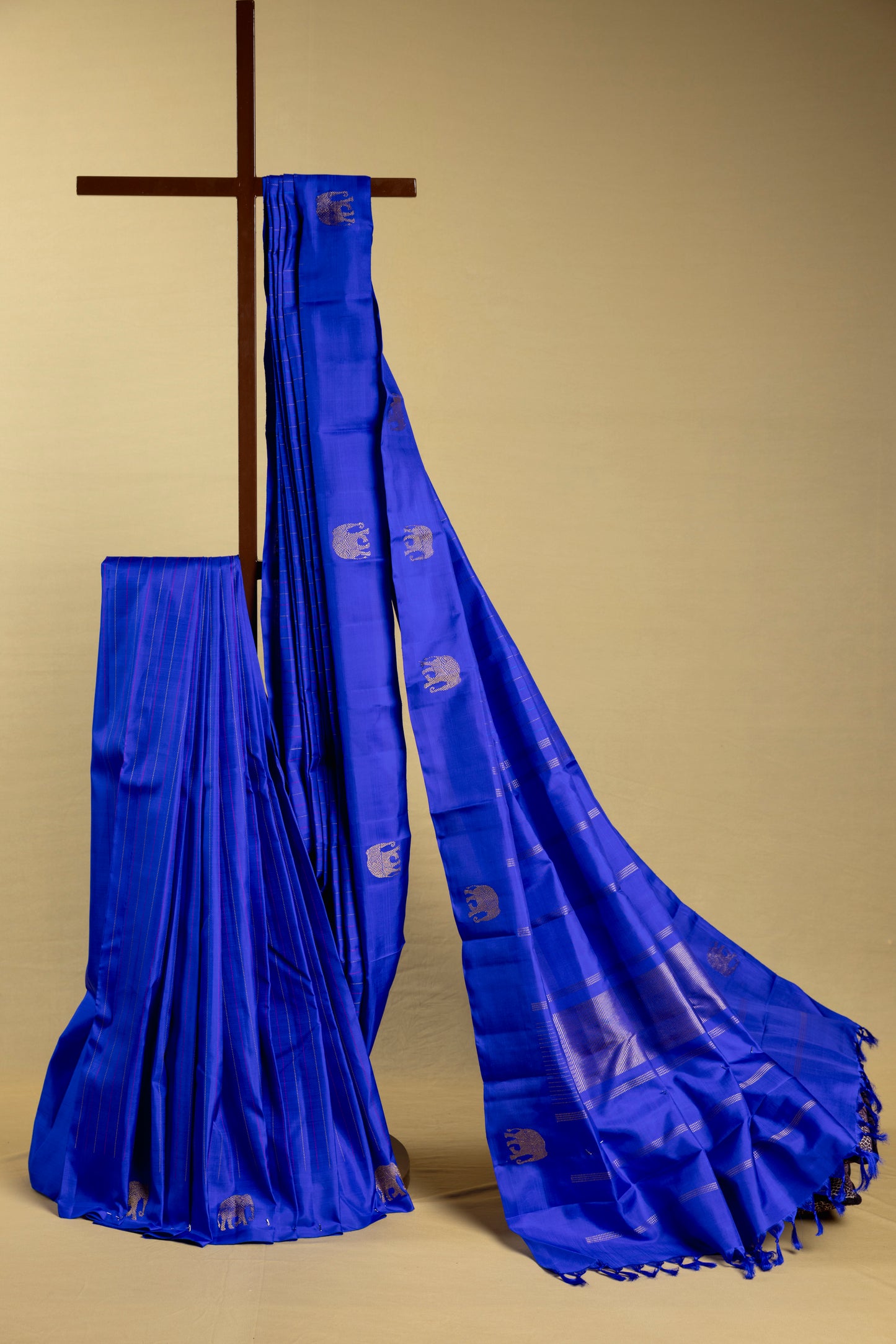 Blue with gold elephant Kanjivaram Saree