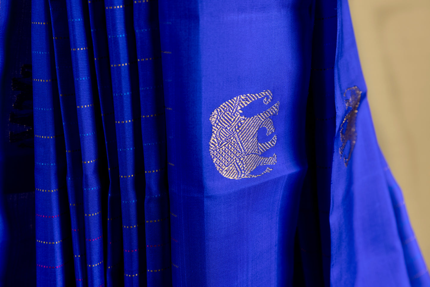 Blue with gold elephant Kanjivaram Saree