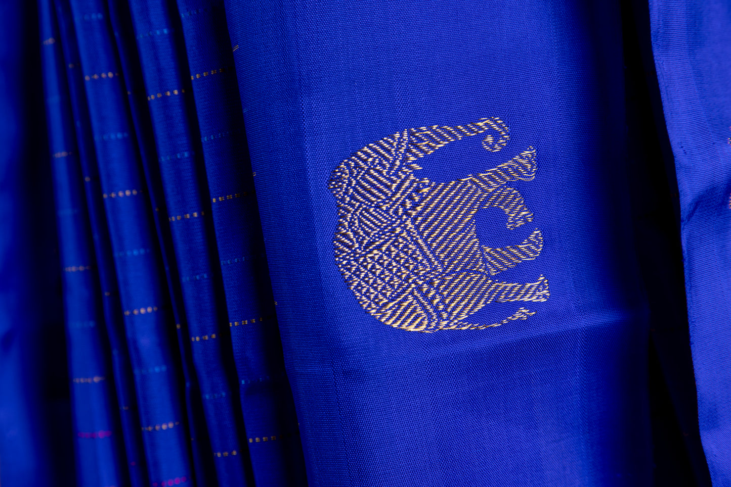 Blue with gold elephant Kanjivaram Saree