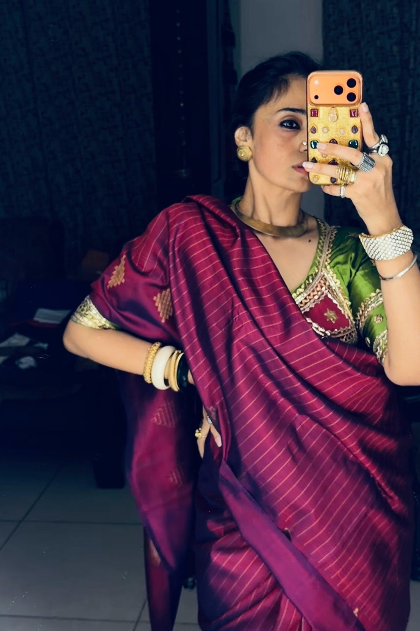 Kolam - Berry Maroon Kanjivaram Silk Saree with Kolam Border- Pre Order Only