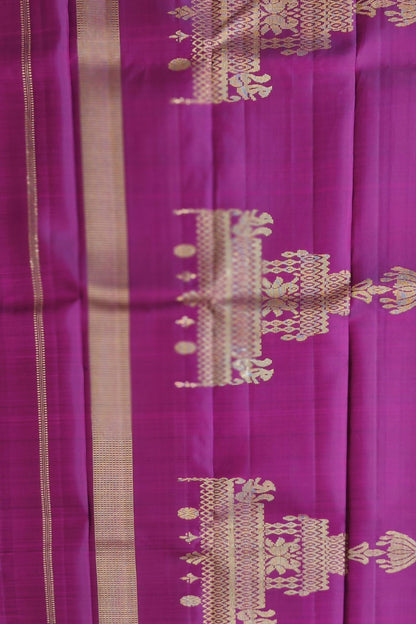 Ratha – Dual-Tone Plum Violet Kanjivaram Silk Saree with Gold Zari Chariot Pallu